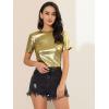 imageAllegra K Womens Halloween Shiny Glitter Shirt Holographic Party Disco Rainbow Metallic TopGold