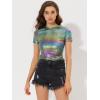 imageAllegra K Womens Halloween Shiny Glitter Shirt Holographic Party Disco Rainbow Metallic TopGreen