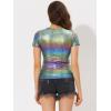 imageAllegra K Womens Halloween Shiny Glitter Shirt Holographic Party Disco Rainbow Metallic TopGreen