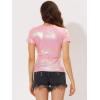 imageAllegra K Womens Halloween Shiny Glitter Shirt Holographic Party Disco Rainbow Metallic TopLight Pink