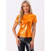 imageAllegra K Womens Halloween Shiny Glitter Shirt Holographic Party Disco Rainbow Metallic TopOrange