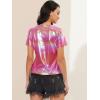 imageAllegra K Womens Halloween Shiny Glitter Shirt Holographic Party Disco Rainbow Metallic TopPink