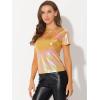 imageAllegra K Womens Halloween Shiny Glitter Shirt Holographic Party Disco Rainbow Metallic TopPink Orange