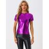 imageAllegra K Womens Halloween Shiny Glitter Shirt Holographic Party Disco Rainbow Metallic TopPurple