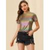 imageAllegra K Womens Halloween Shiny Glitter Shirt Holographic Party Disco Rainbow Metallic TopRainbow