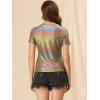 imageAllegra K Womens Halloween Shiny Glitter Shirt Holographic Party Disco Rainbow Metallic TopRainbow