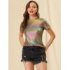 imageAllegra K Womens Halloween Shiny Glitter Shirt Holographic Party Disco Rainbow Metallic TopRainbow