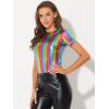 imageAllegra K Womens Halloween Shiny Glitter Shirt Holographic Party Disco Rainbow Metallic TopRainbow Color