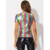 imageAllegra K Womens Halloween Shiny Glitter Shirt Holographic Party Disco Rainbow Metallic TopRainbow Color