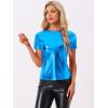 imageAllegra K Womens Halloween Shiny Glitter Shirt Holographic Party Disco Rainbow Metallic TopRoyal Blue