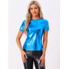 imageAllegra K Womens Halloween Shiny Glitter Shirt Holographic Party Disco Rainbow Metallic TopRoyal Blue