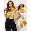 imageAllegra K Womens Halloween Shiny Glitter Shirt Holographic Party Disco Rainbow Metallic TopShiny Gold