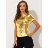 imageAllegra K Womens Halloween Shiny Glitter Shirt Holographic Party Disco Rainbow Metallic TopShiny Gold