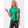 imageAllegra K Womens Halloween Shiny Glitter Shirt Holographic Party Disco Rainbow Metallic TopShiny Green