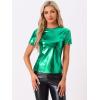 imageAllegra K Womens Halloween Shiny Glitter Shirt Holographic Party Disco Rainbow Metallic TopShiny Green