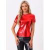 imageAllegra K Womens Halloween Shiny Glitter Shirt Holographic Party Disco Rainbow Metallic TopShiny Red