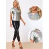 imageAllegra K Womens Halloween Shiny Glitter Shirt Holographic Party Disco Rainbow Metallic TopShiny Silver