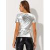 imageAllegra K Womens Halloween Shiny Glitter Shirt Holographic Party Disco Rainbow Metallic TopSilver