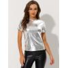 imageAllegra K Womens Halloween Shiny Glitter Shirt Holographic Party Disco Rainbow Metallic TopSilver