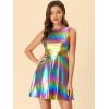 imageAllegra K Womens Metallic Sleeveless High Waist Club Party Disco Holographic DressBlue Purple