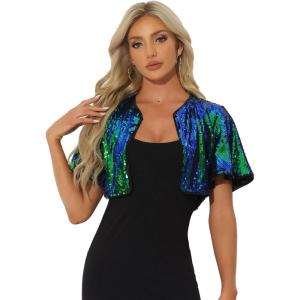 imageAllegra K Sequin Bolero for Womens Party Sparkly Crop Christmas Glitter ShrugGreen Blue