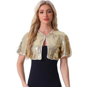 imageAllegra K Sequin Bolero for Womens Party Sparkly Crop Christmas Glitter ShrugLight Gold