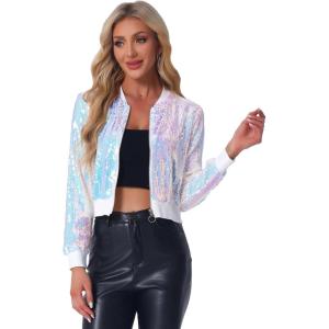 imageAllegra K Womens Halloween Sequin Jacket 2024 Fall Party Shiny Glitter Sparkly Bomber JacketsLight Pink