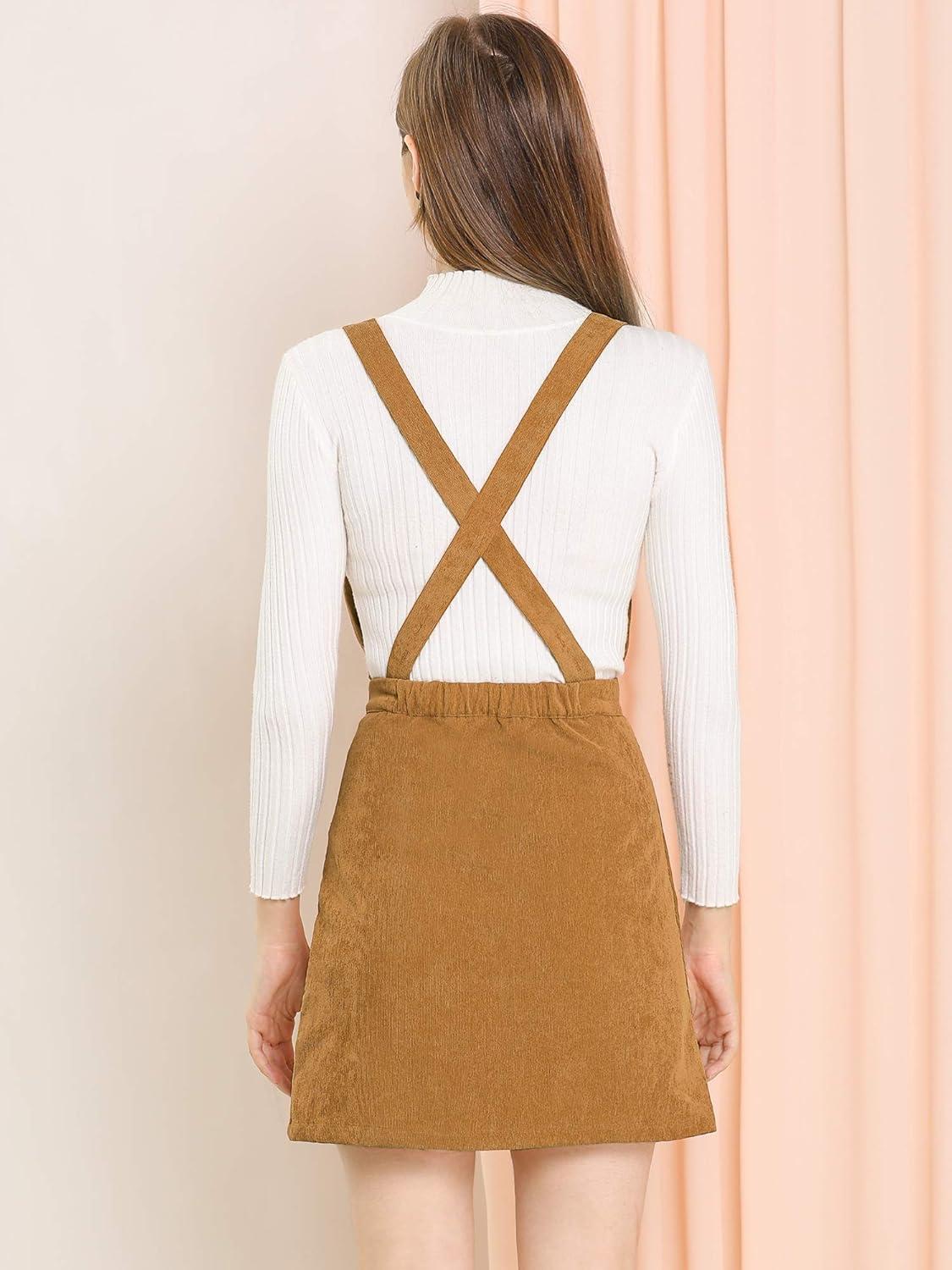 imageAllegra K Womens Corduroy Mini V Neck Vintage ALine Bib Christmas Overall Pinafore DressBrown