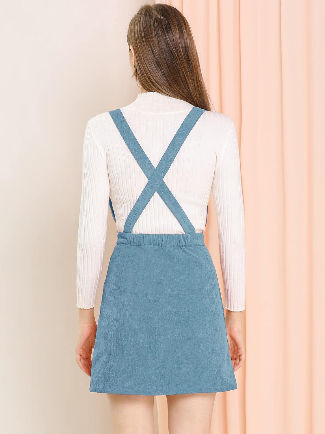 imageAllegra K Womens Corduroy Mini V Neck Vintage ALine Bib Christmas Overall Pinafore DressDusty Blue