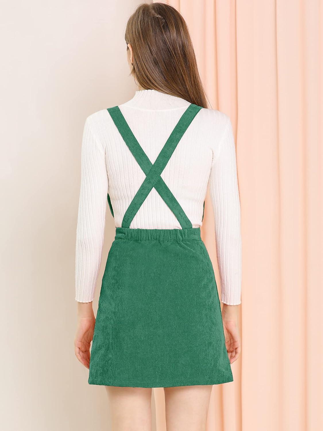 imageAllegra K Womens Corduroy Mini V Neck Vintage ALine Bib Christmas Overall Pinafore DressGreen