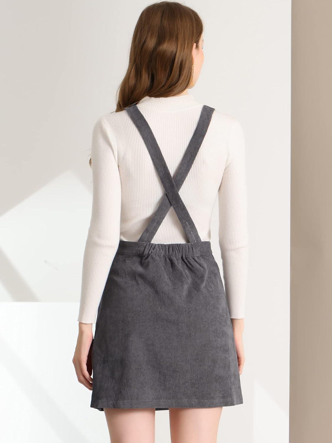 imageAllegra K Womens Corduroy Mini V Neck Vintage ALine Bib Christmas Overall Pinafore DressGrey