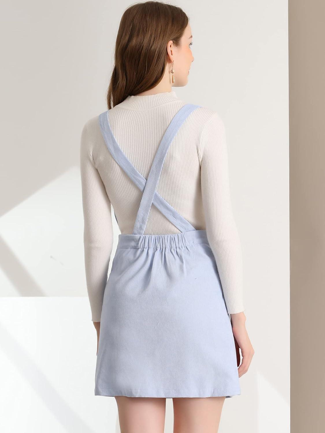 imageAllegra K Womens Corduroy Mini V Neck Vintage ALine Bib Christmas Overall Pinafore DressLight Blue