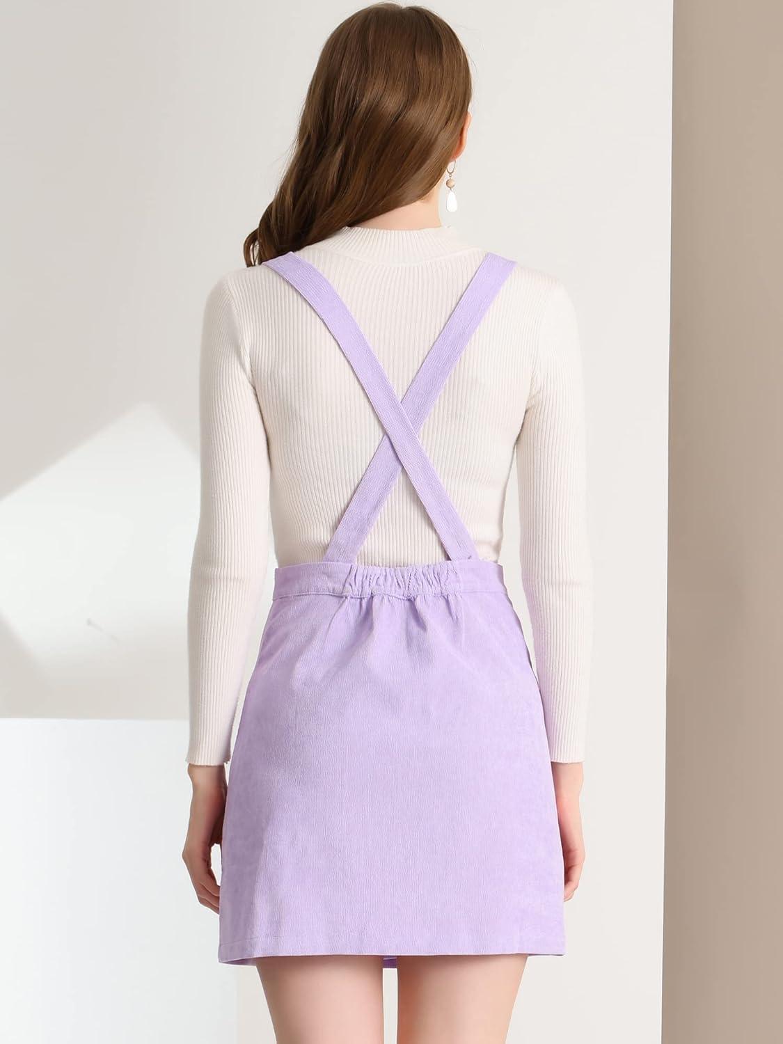 imageAllegra K Womens Corduroy Mini V Neck Vintage ALine Bib Christmas Overall Pinafore DressLight Purple