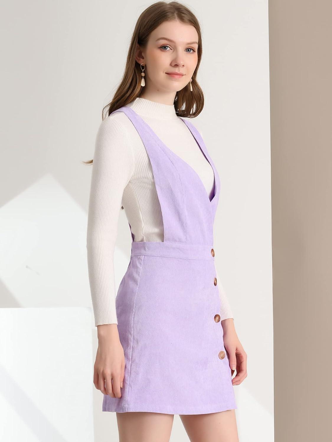 imageAllegra K Womens Corduroy Mini V Neck Vintage ALine Bib Christmas Overall Pinafore DressLight Purple