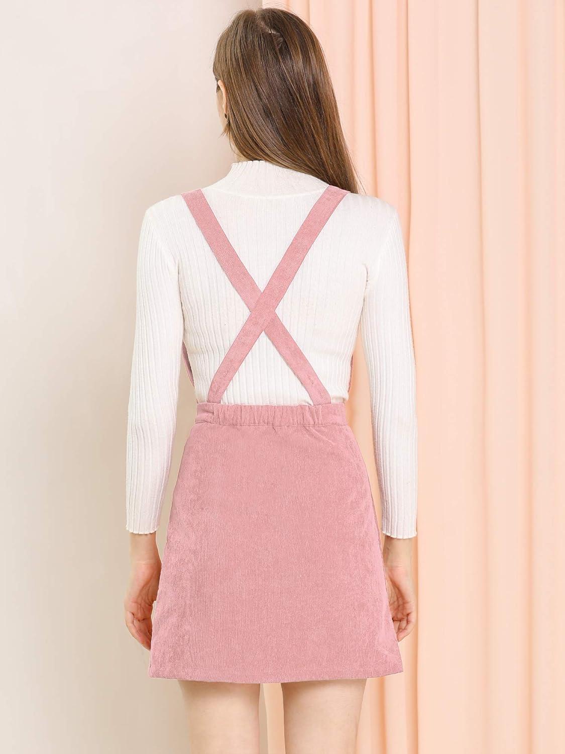 imageAllegra K Womens Corduroy Mini V Neck Vintage ALine Bib Christmas Overall Pinafore DressPink