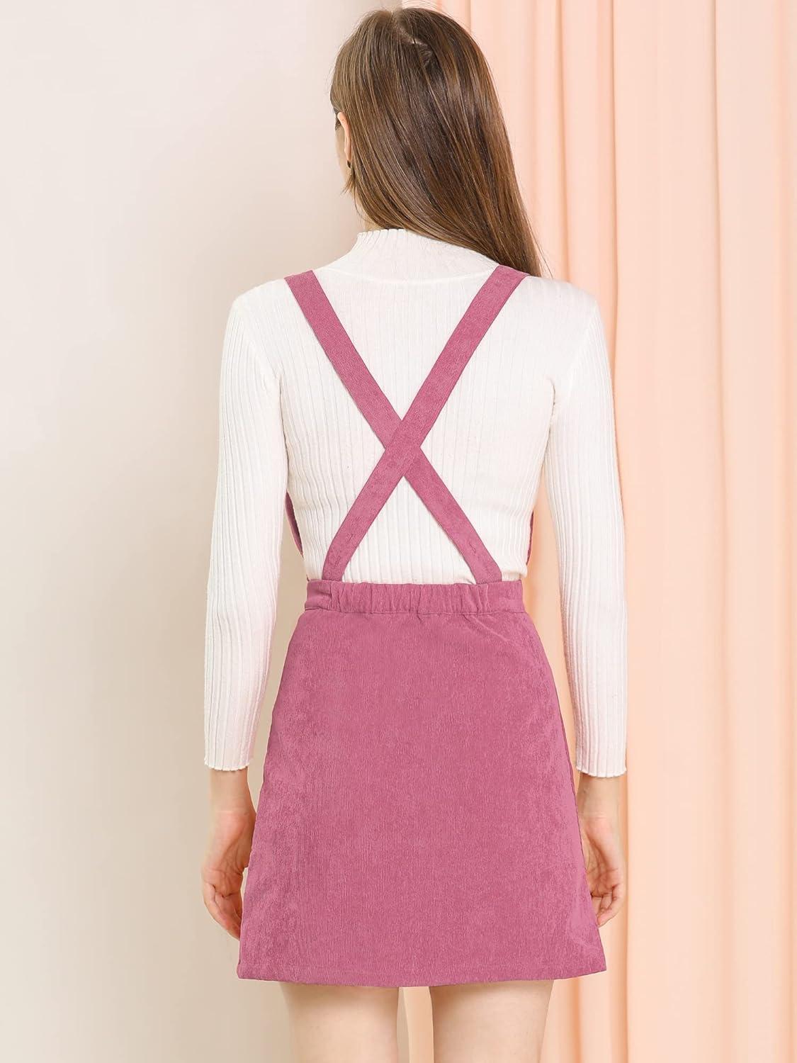 imageAllegra K Womens Corduroy Mini V Neck Vintage ALine Bib Christmas Overall Pinafore DressRose Red