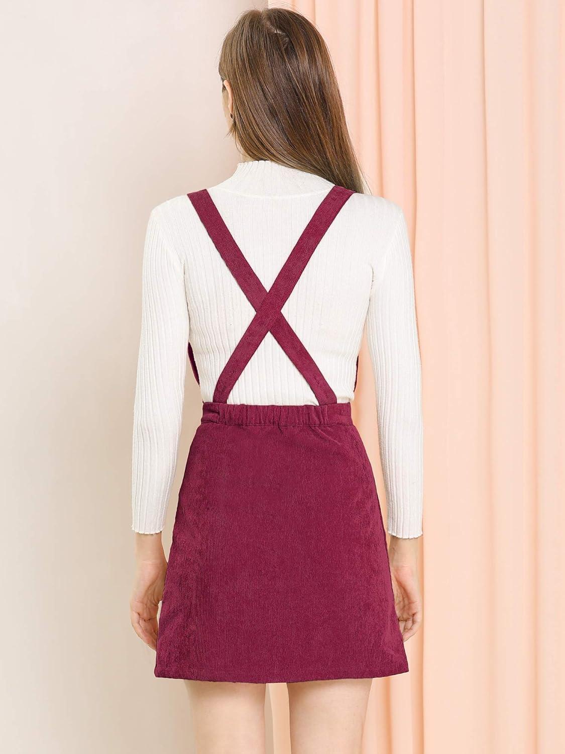 imageAllegra K Womens Corduroy Mini V Neck Vintage ALine Bib Christmas Overall Pinafore DressWine Red