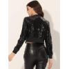 imageAllegra K Womens Halloween Sparkly Jackets 2024 Party Crop Sequin Bomber JacketBlack