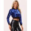 imageAllegra K Womens Halloween Sparkly Jackets 2024 Party Crop Sequin Bomber JacketBlue