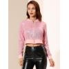 imageAllegra K Womens Halloween Sparkly Jackets 2024 Party Crop Sequin Bomber JacketPink