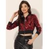 imageAllegra K Womens Halloween Sparkly Jackets 2024 Party Crop Sequin Bomber JacketReda