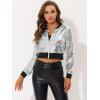 imageAllegra K Womens Halloween Sparkly Jackets 2024 Party Crop Sequin Bomber JacketSilver