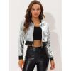 imageAllegra K Womens Halloween Sparkly Jackets 2024 Party Crop Sequin Bomber JacketSilver