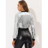 imageAllegra K Womens Halloween Sparkly Jackets 2024 Party Crop Sequin Bomber JacketSilver