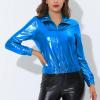 imageAllegra K Womens Holographic Shiny Party Christmas Long Sleeve Lightweight Zipper Metallic JacketBlue