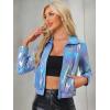 imageAllegra K Womens Holographic Shiny Party Christmas Long Sleeve Lightweight Zipper Metallic JacketBlue Holographic