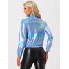 imageAllegra K Womens Holographic Shiny Party Christmas Long Sleeve Lightweight Zipper Metallic JacketBlue Holographic