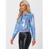 imageAllegra K Womens Holographic Shiny Party Christmas Long Sleeve Lightweight Zipper Metallic JacketBlue Holographic