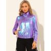 imageAllegra K Womens Holographic Shiny Party Christmas Long Sleeve Lightweight Zipper Metallic JacketBlue Purple