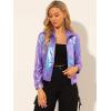 imageAllegra K Womens Holographic Shiny Party Christmas Long Sleeve Lightweight Zipper Metallic JacketBlue Purple